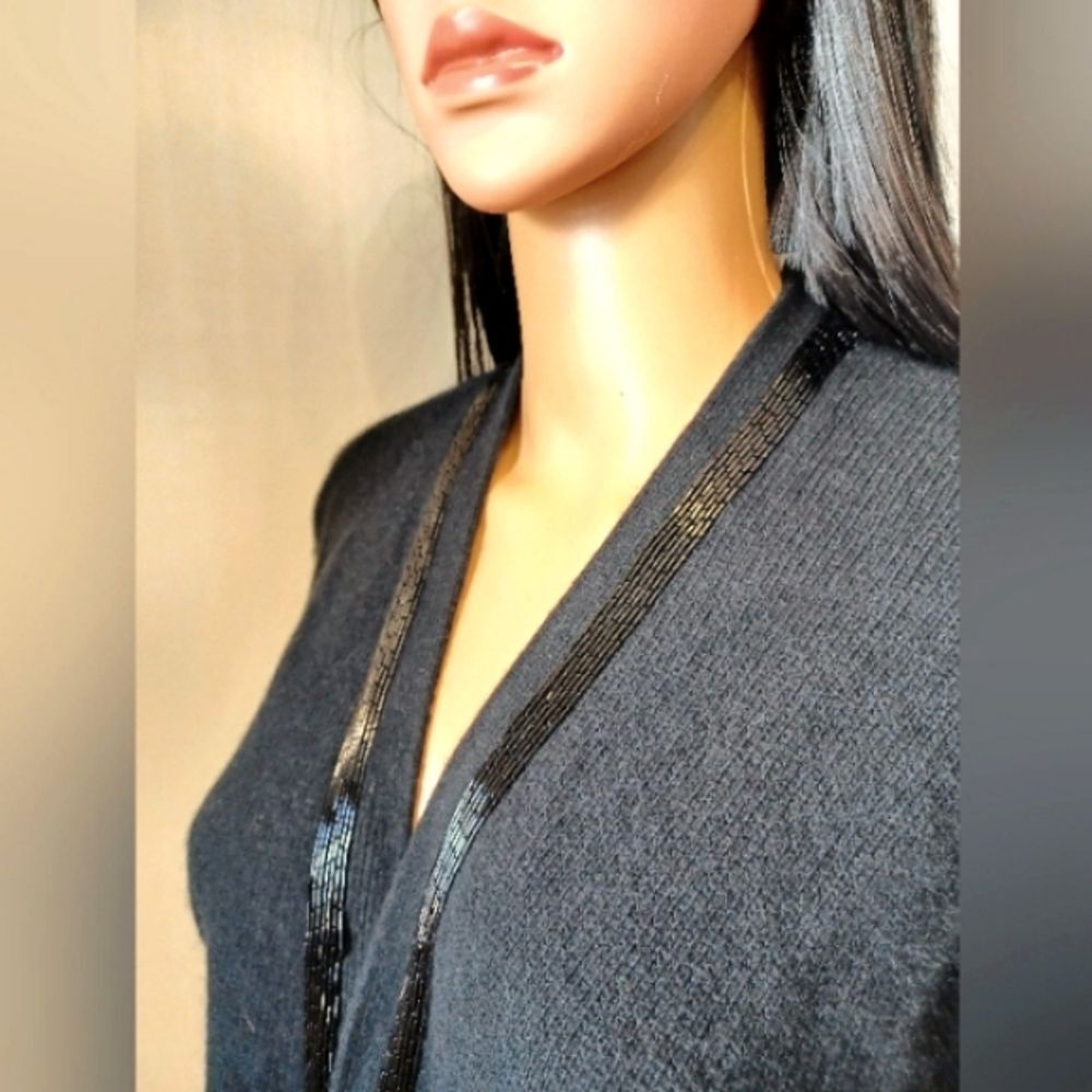 Liz Claiborne Black Cardigan with Beaded Trim Medium - Picture 3 of 9